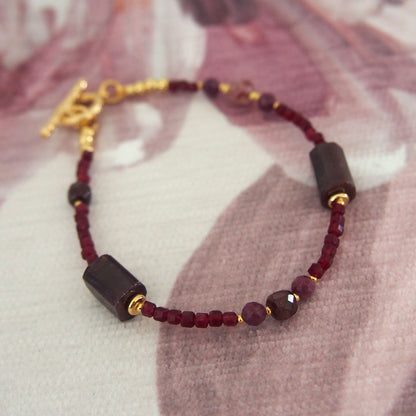Garnet, Strawberry Quartz, Ruby(Opaque), Red Corundum(Synthetic) Bracelet- Love