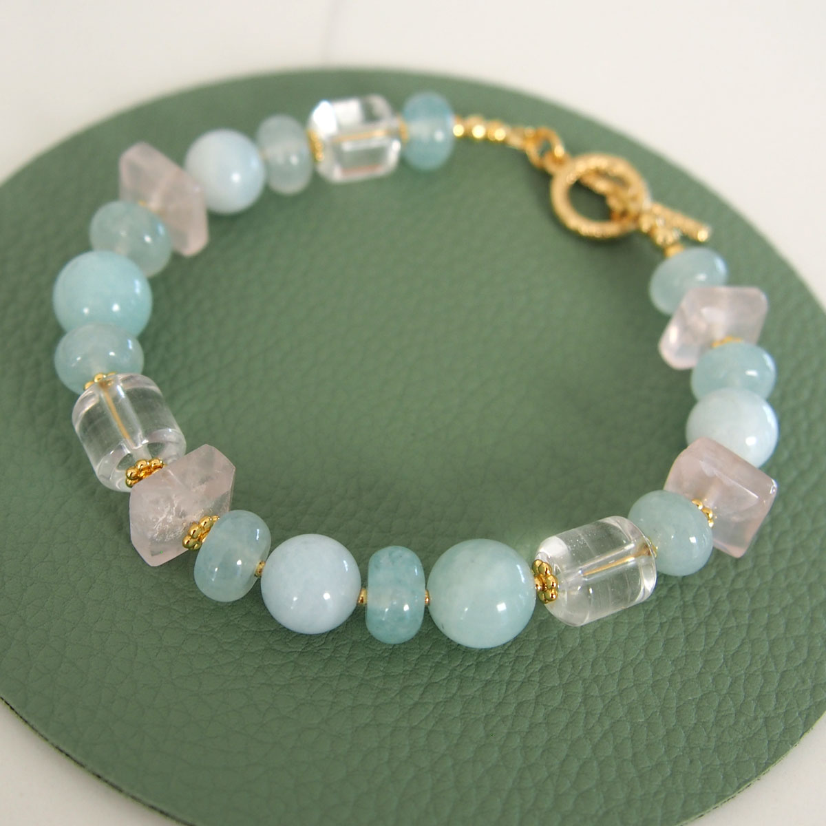 Rose Quartz, Rock Crystal, Amazonite, Beryl, Chalcedony Bracelete- Romance