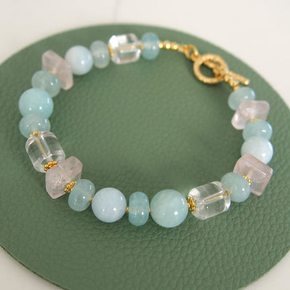 Rose Quartz, Rock Crystal, Amazonite, Beryl, Chalcedony Bracelete- Romance