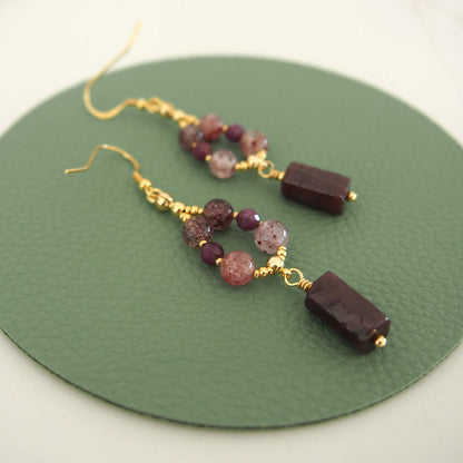 Garnet, Strawberry Quartz, Ruby(Opaque) Earrings- Love