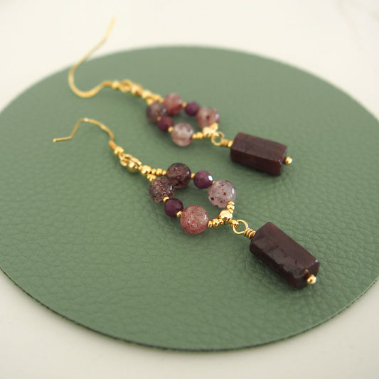 Garnet, Strawberry Quartz, Ruby(Opaque) Earrings- Love