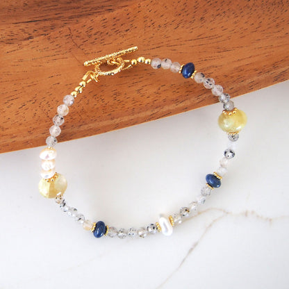 Lepidolite, Pearls, Lapis Lazuli, Quartz Rutilated Bracelet- Power