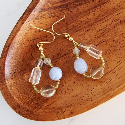 Lemon Quartz, Chalcedony, Rock Crystal, Prehnite Earrings- Source