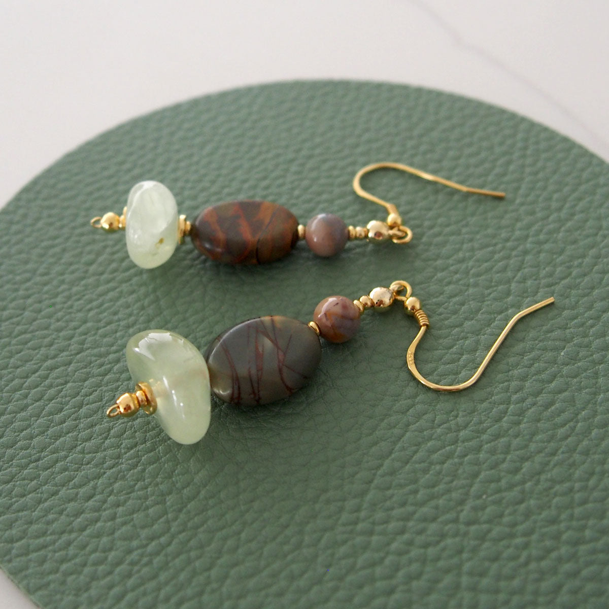 Prehnite, Picture Stone(oval), Alxa Agate Earrings- Vineyard