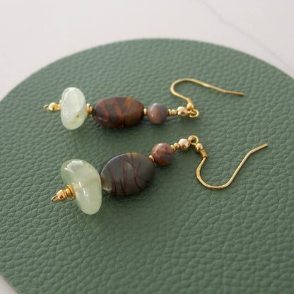 Prehnite, Picture Stone(oval), Alxa Agate Earrings- Vineyard