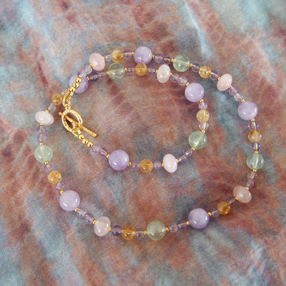 Amethyst, Prehnite, Rose Quartz, Citrine Necklace- Wish