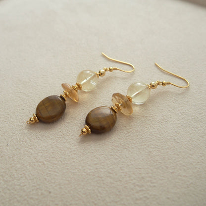 Citrine, Tiger’s eye Earrings–Among the blooms