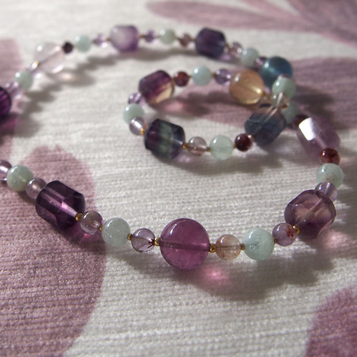 Fluorite, Beryl(light blue), Amethyst Necklace- Dreamlike