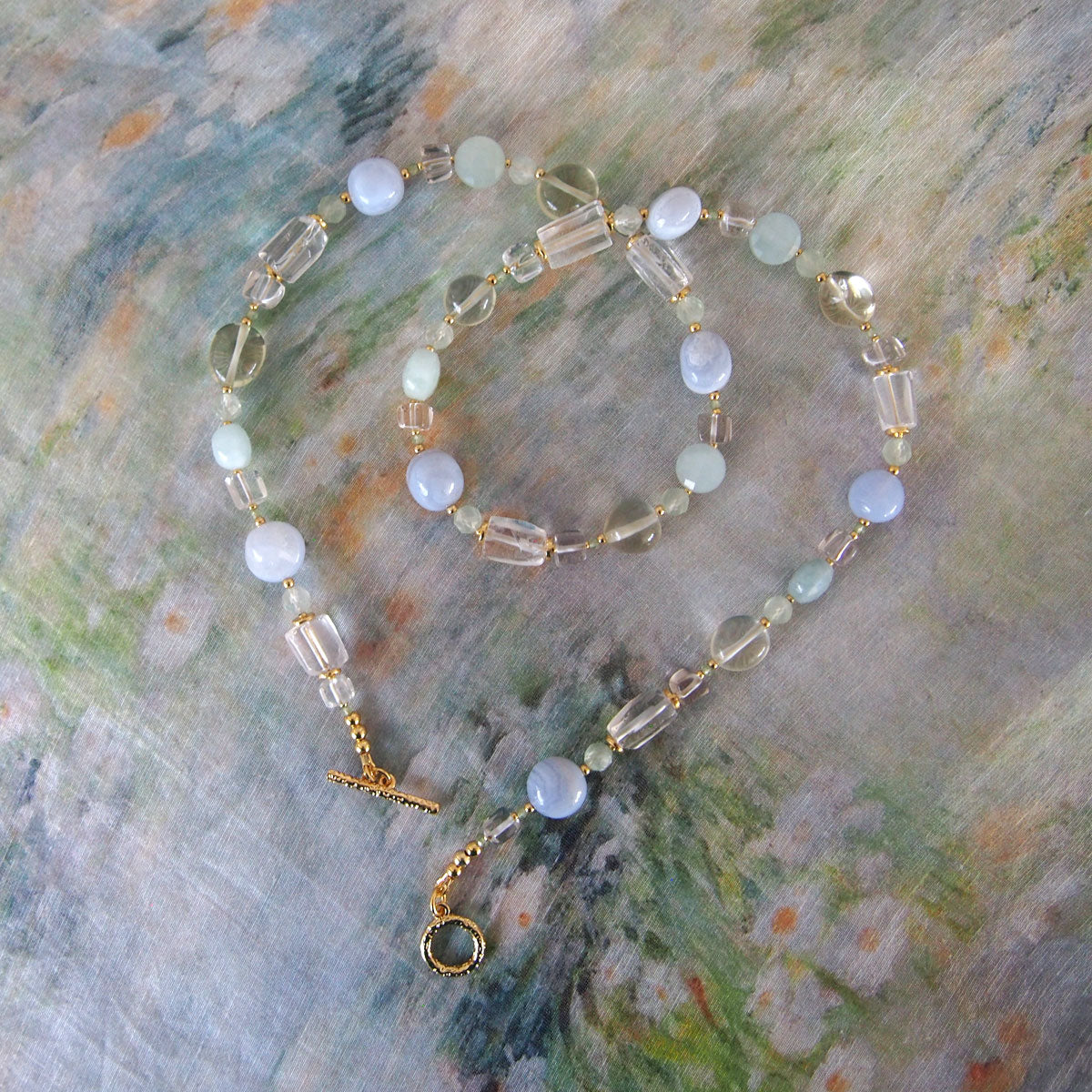 Lemon Quartz, Chalcedony, Rock Crystal, Beryl, Prehnite Necklace- Source
