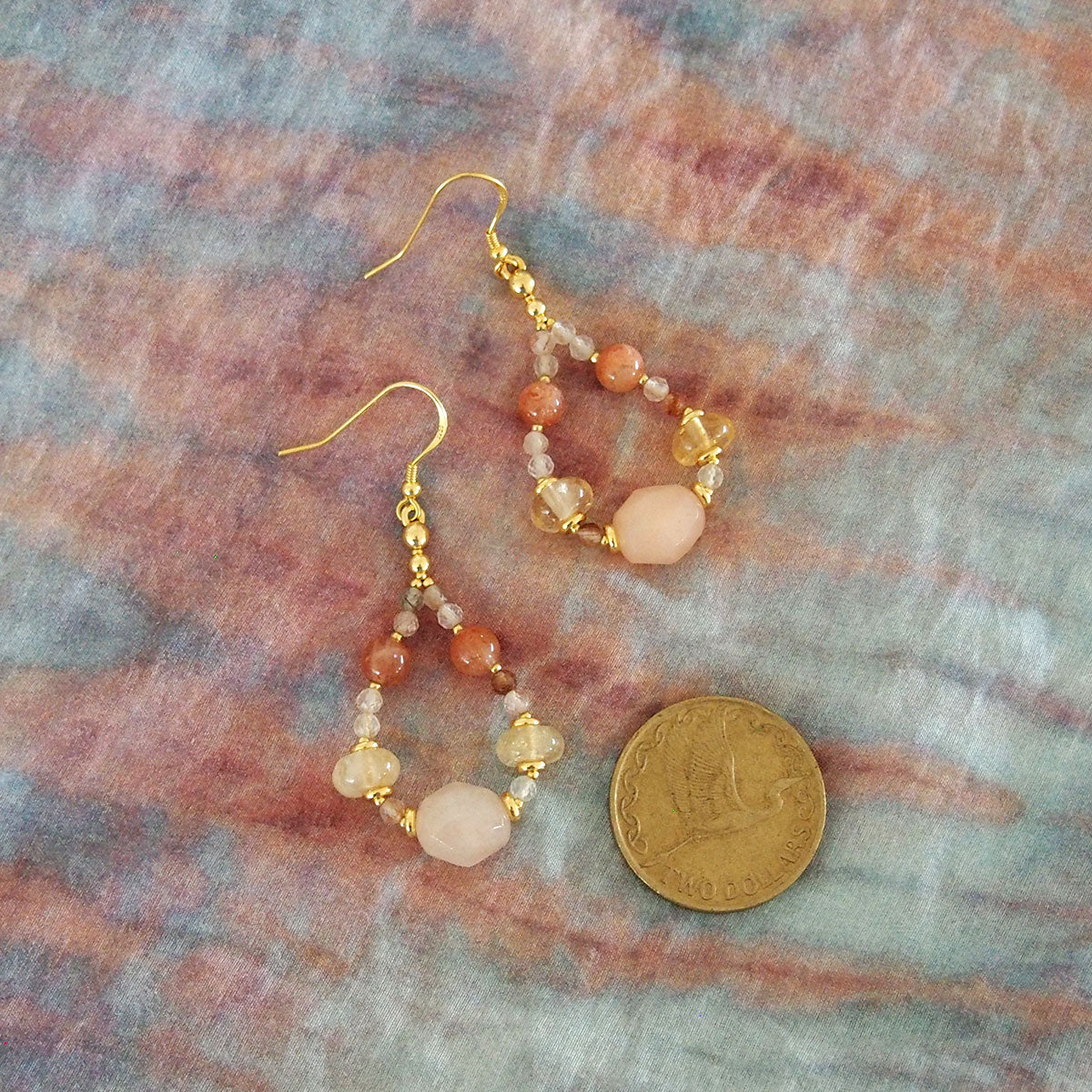 Aventurine, Citrine, Sunstone Earrings- Sunset