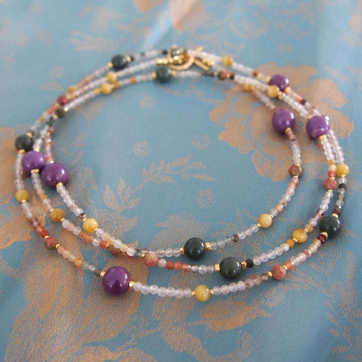 Phosphosiderite, Alxa Agate, Unakite, Tiger’s eye Necklace- Completeness