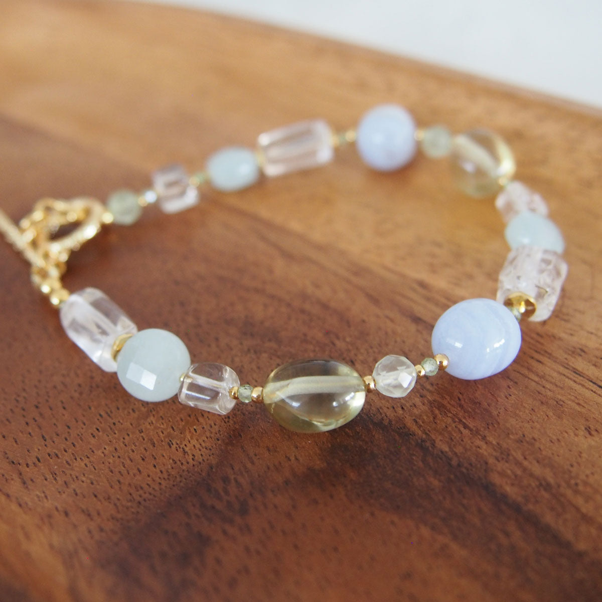 Chalcedony, Rock Crystal, Beryl, Prehnite Bracelet- Source