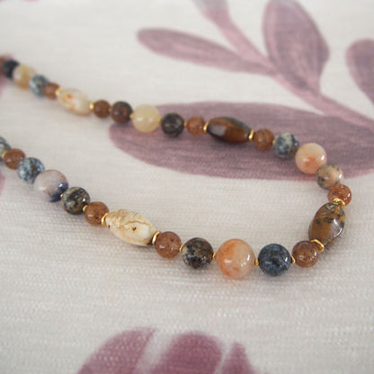 Common Opal, Inclusion Quartz(Dumortierite included), Strawberry Quartz Necklace- Equanimity