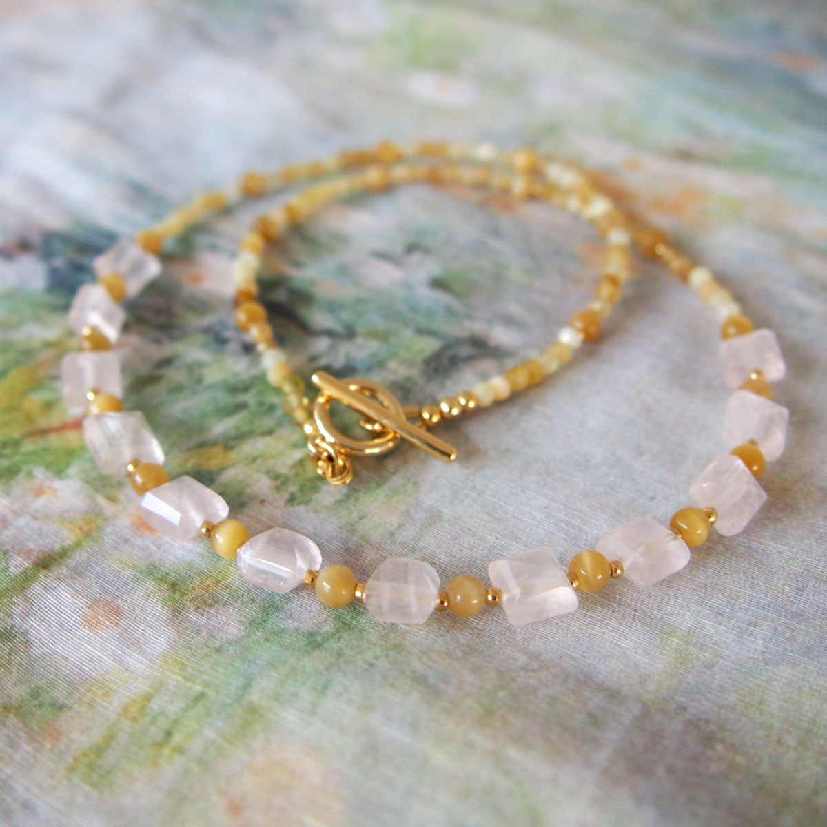 Rose Quartz, Tiger’s eye, Common Opal Necklace-Energy