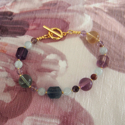 Fluorite, Beryl(light blue), Amethyst Bracelet- Dreamlike