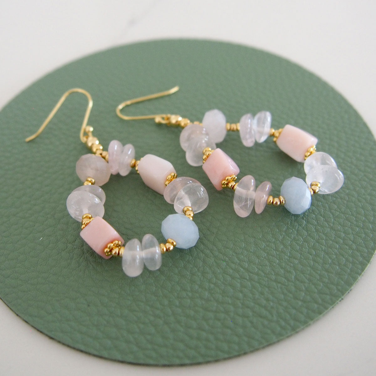 Rose Quartz, Common Opal(pink), Beryl Earring- Awaiting