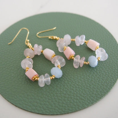 Rose Quartz, Common Opal(pink), Beryl Earring- Awaiting