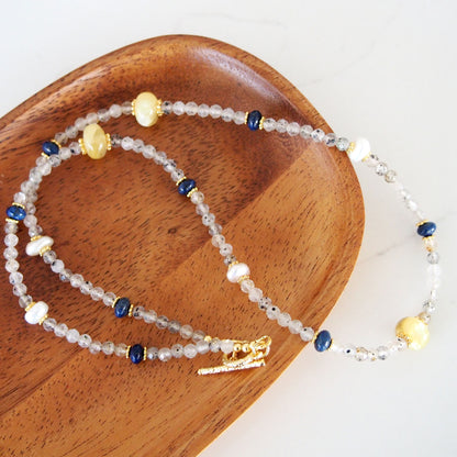 Lepidolite, Pearls, Lapis Lazuli, Quartz Rutilated Necklace- Power