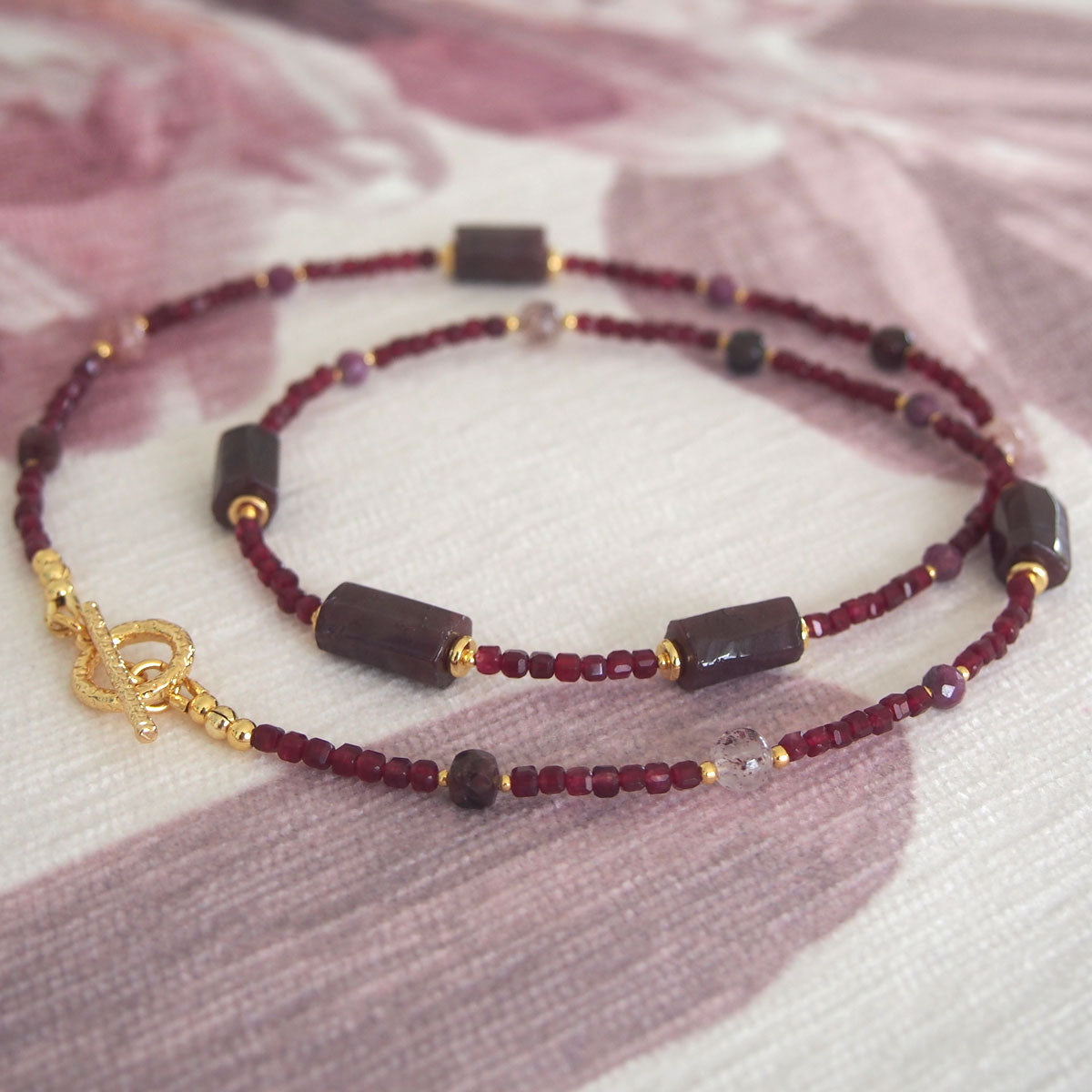 Garnet, Strawberry Quartz, Ruby(Opaque), Red Corundum(Synthetic) Necklace- Love