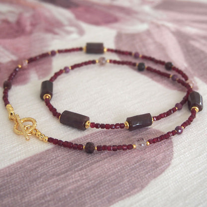 Garnet, Strawberry Quartz, Ruby(Opaque), Red Corundum(Synthetic) Necklace- Love