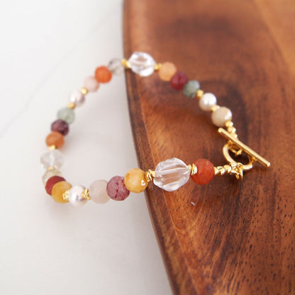 Agate, Pearls, Quartz Rutilated, Rock Crystal, Strawberry Quartz Bracelet- Vigour
