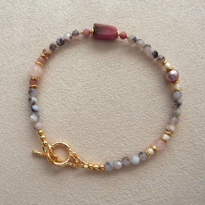 Rhodonite, Pearls, Morganite, Common Opal, Rhodochrosite Bracelet–Rosa multiflora