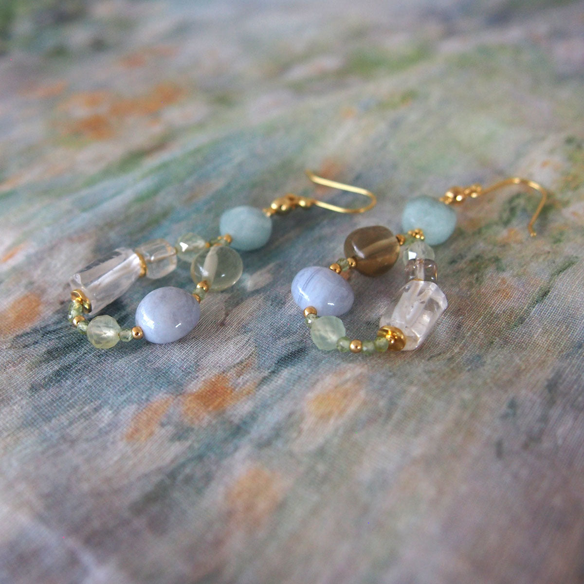 Lemon Quartz, Chalcedony, Rock Crystal, Beryl, Prehnite Earrings- Source