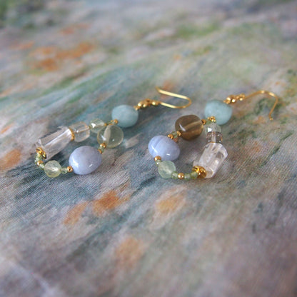 Lemon Quartz, Chalcedony, Rock Crystal, Beryl, Prehnite Earrings- Source