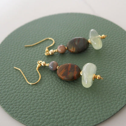 Prehnite, Picture Stone(oval), Alxa Agate Earrings- Vineyard