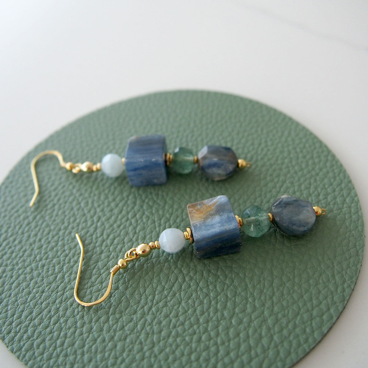 Kyanite, Aventurine, Beryl Earrings- Coastline
