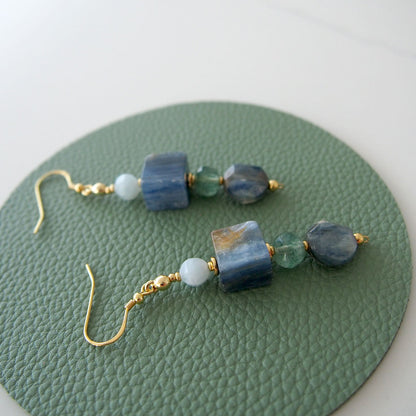 Kyanite, Aventurine, Beryl Earrings- Coastline