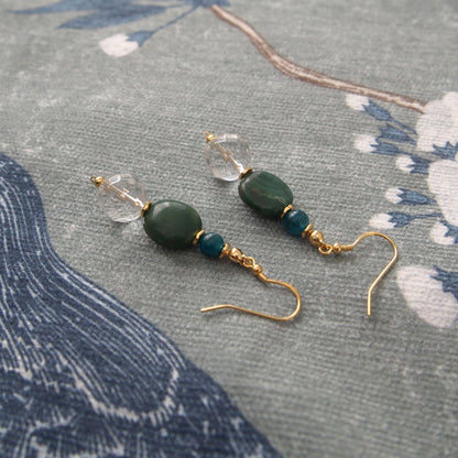 Rock crystal,  Jade(oval),  Apatite Earrings-Blue Spring