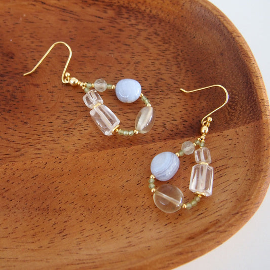 Lemon Quartz, Chalcedony, Rock Crystal, Prehnite Earrings- Source