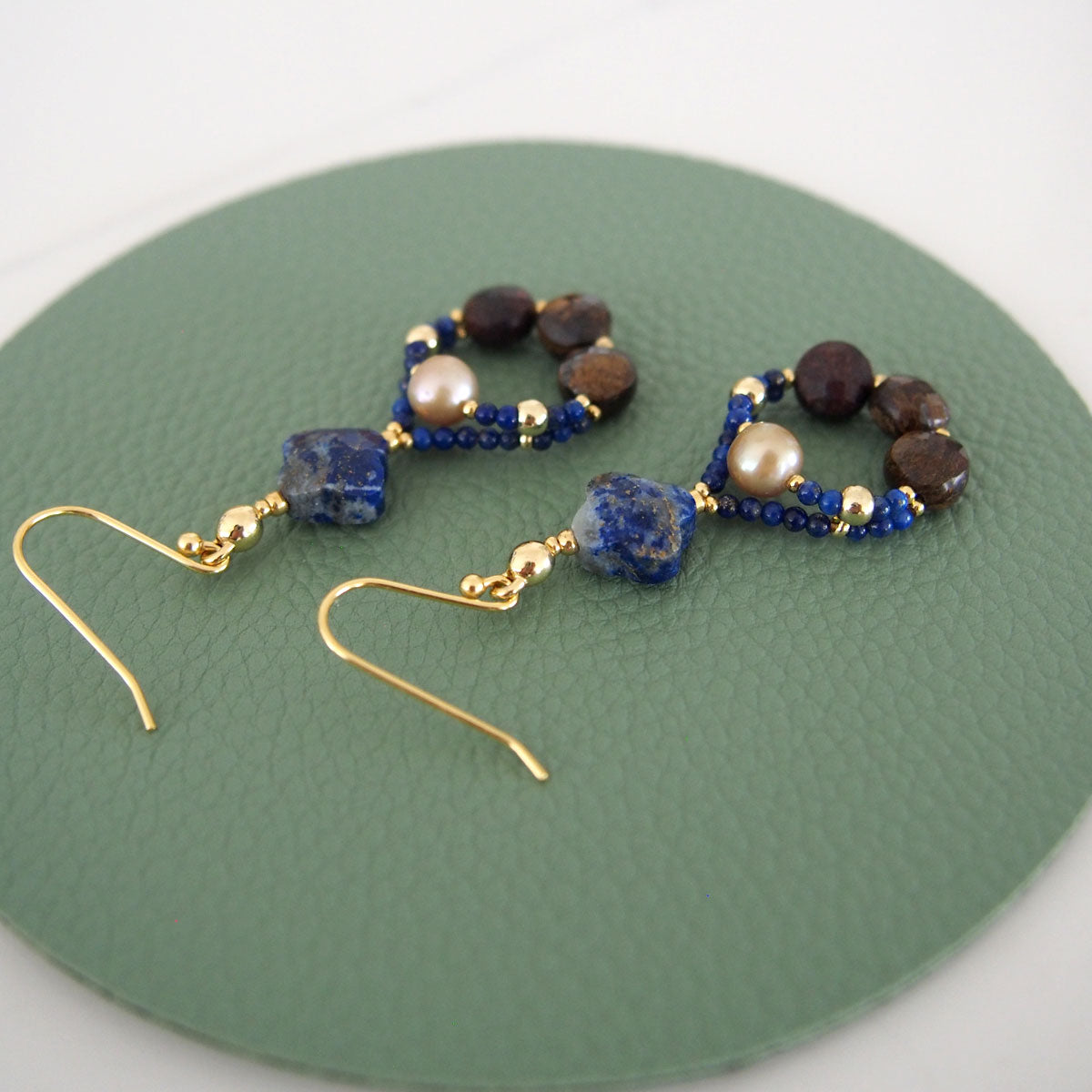 Lapis Lazuli, Bronzite, Pearls Earrings- Night Sky