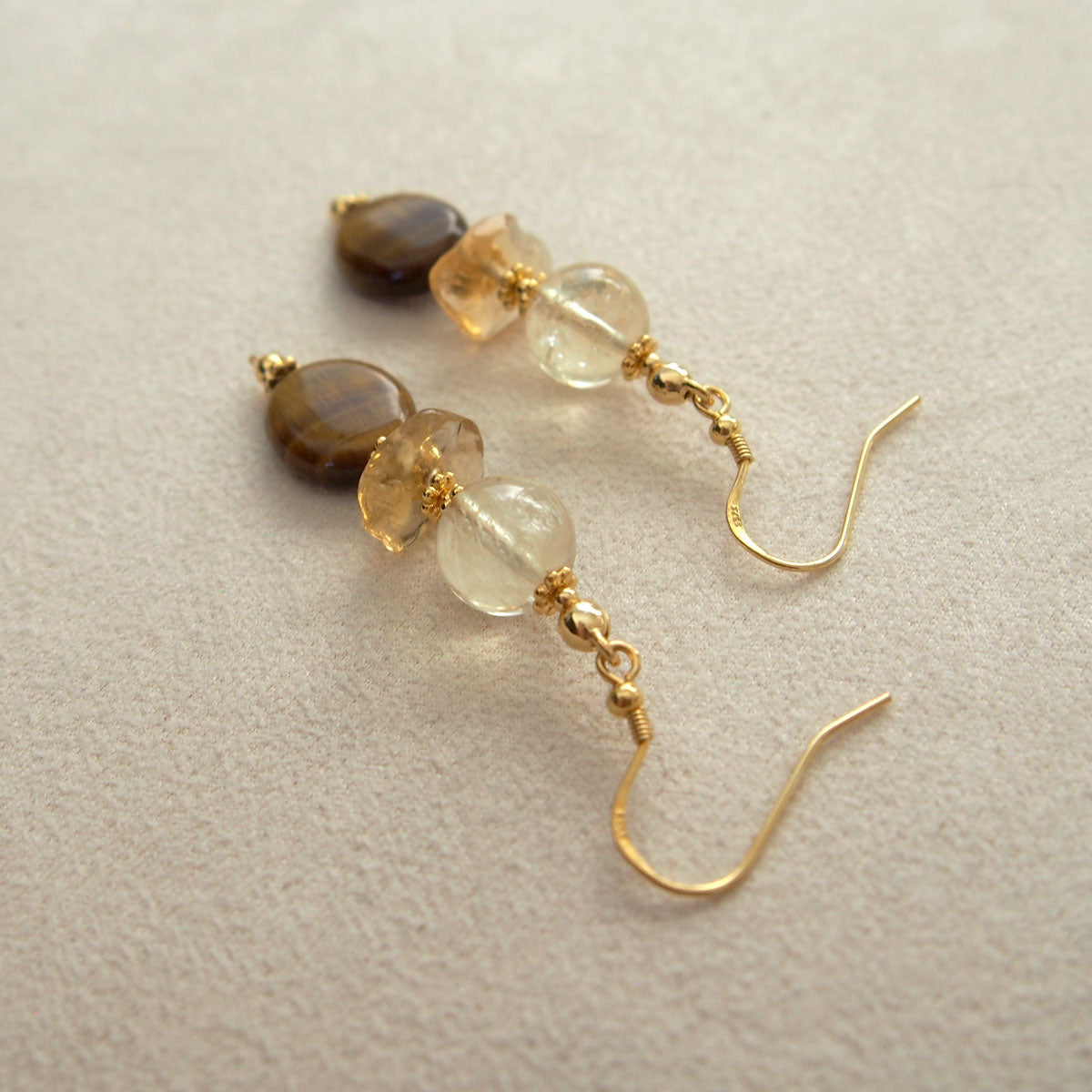 Citrine, Tiger’s eye Earrings–Among the blooms