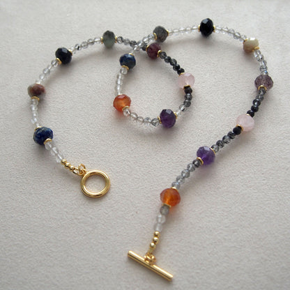 Agate, Amethyst, Lapis Lazuli, Quartz Rutilated, Rose Quartz, Strawberry Quartz Necklace- Abundance