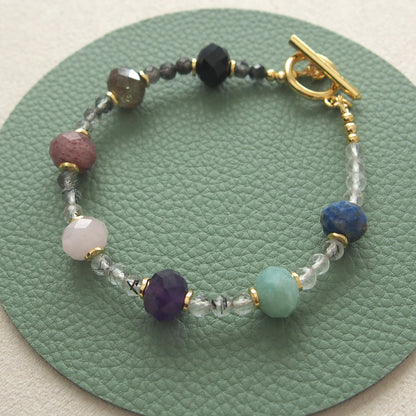 Agate, Amazonite, Amethyst, Lapis Lazuli, Quartz Rutilated, Rose Quartz, Strawberry Quartz Bracelet- Abundance