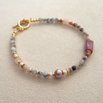 Rhodonite, Pearls, Morganite, Common Opal, Rhodochrosite Bracelet–Rosa multiflora