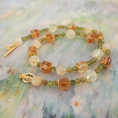 Citrine, Garnet(Green) Necklace-Vitality