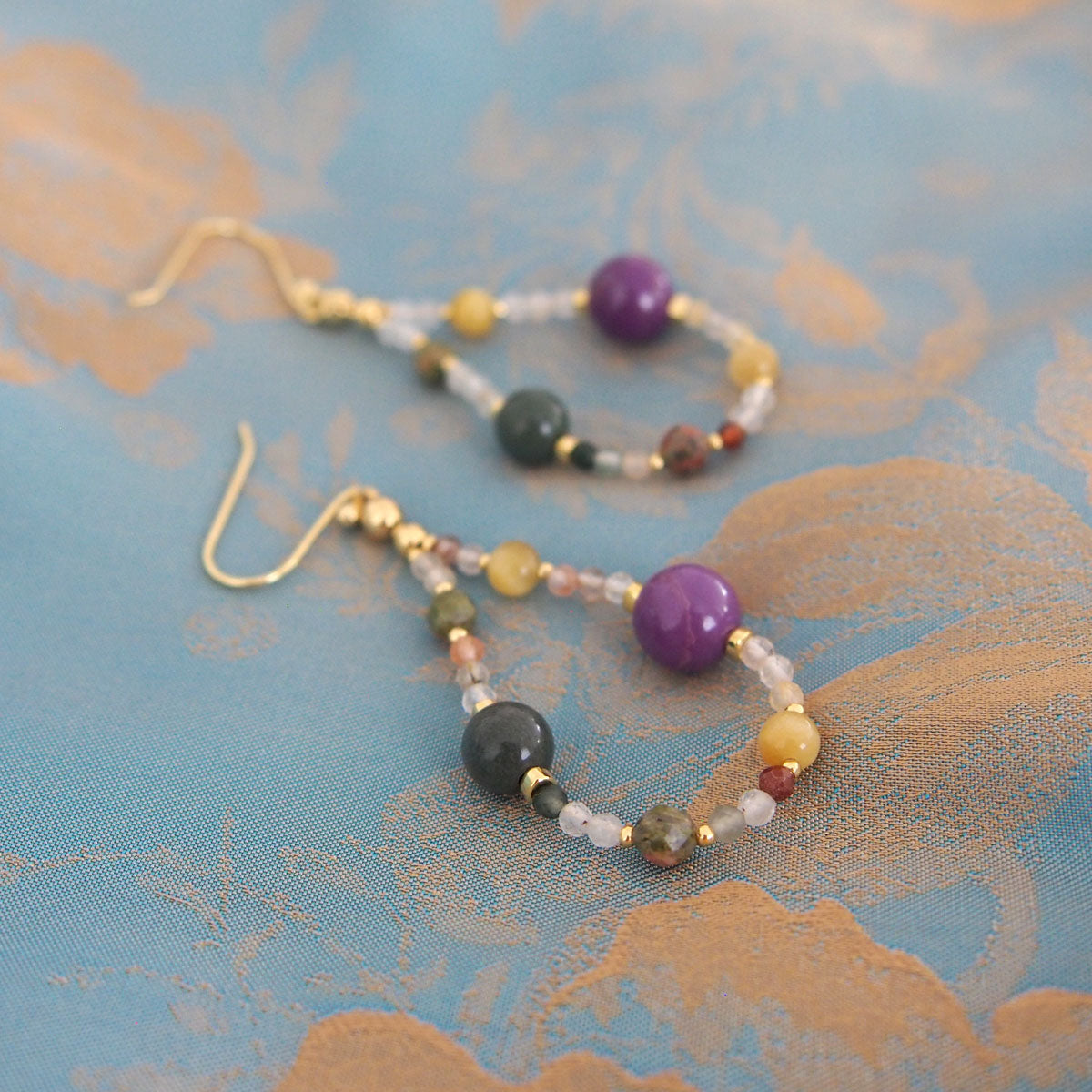 Phosphosiderite, Alxa Agate, Unakite, Tiger’s eye Earrings- Completeness