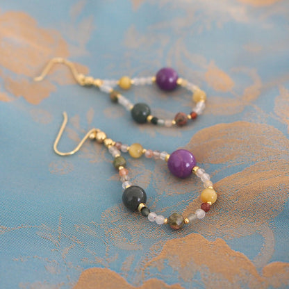 Phosphosiderite, Alxa Agate, Unakite, Tiger’s eye Earrings- Completeness