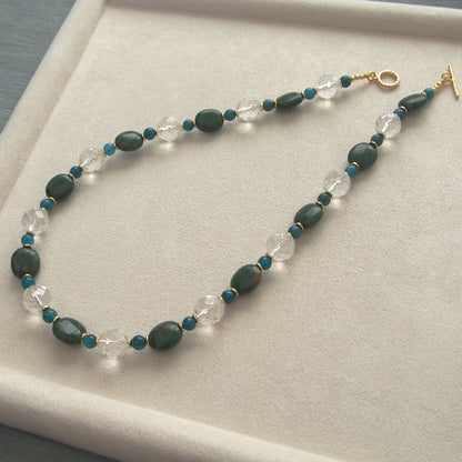 Rock crystal,  Jade(oval),  Apatite Necklace-Blue Spring