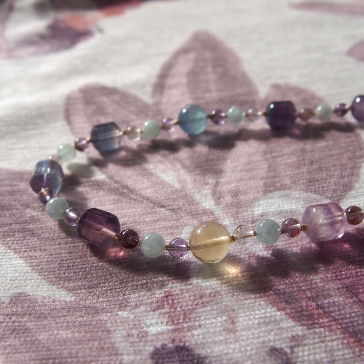 Fluorite, Beryl(light blue), Amethyst Necklace- Dreamlike