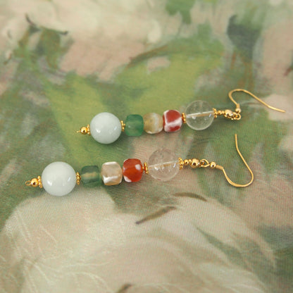 Beryl,  Rock crystal,  Agate Earrings–The Young at Heart