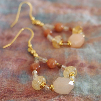 Aventurine, Citrine, Sunstone Earrings- Sunset