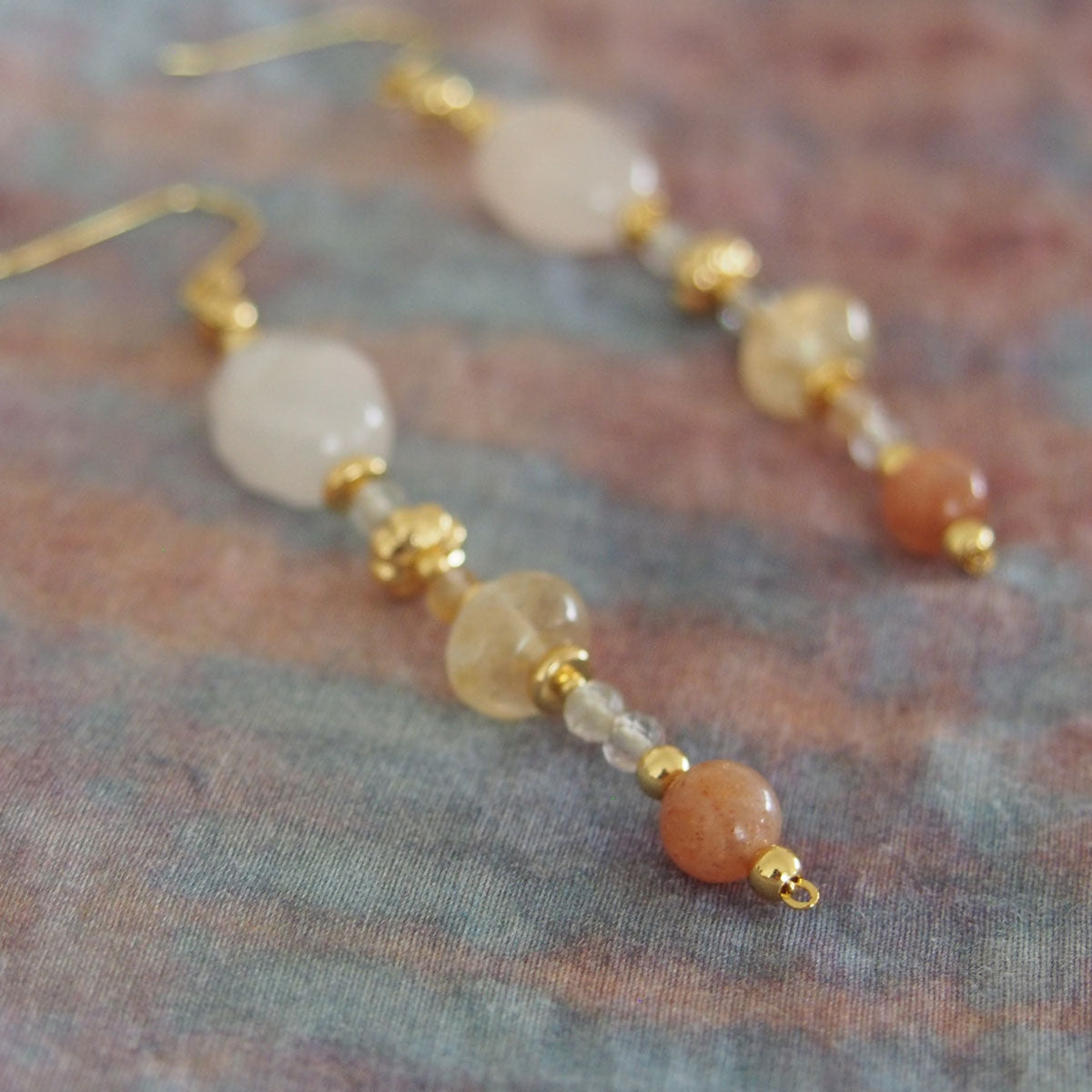Aventurine, Citrine, Sunstone Earrings- Sunset