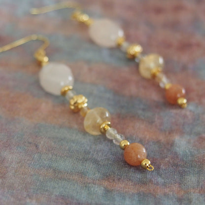 Aventurine, Citrine, Sunstone Earrings- Sunset