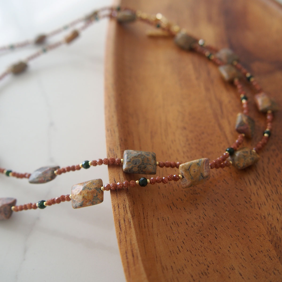 Leopardite, Goldstone Necklace- Equanimity