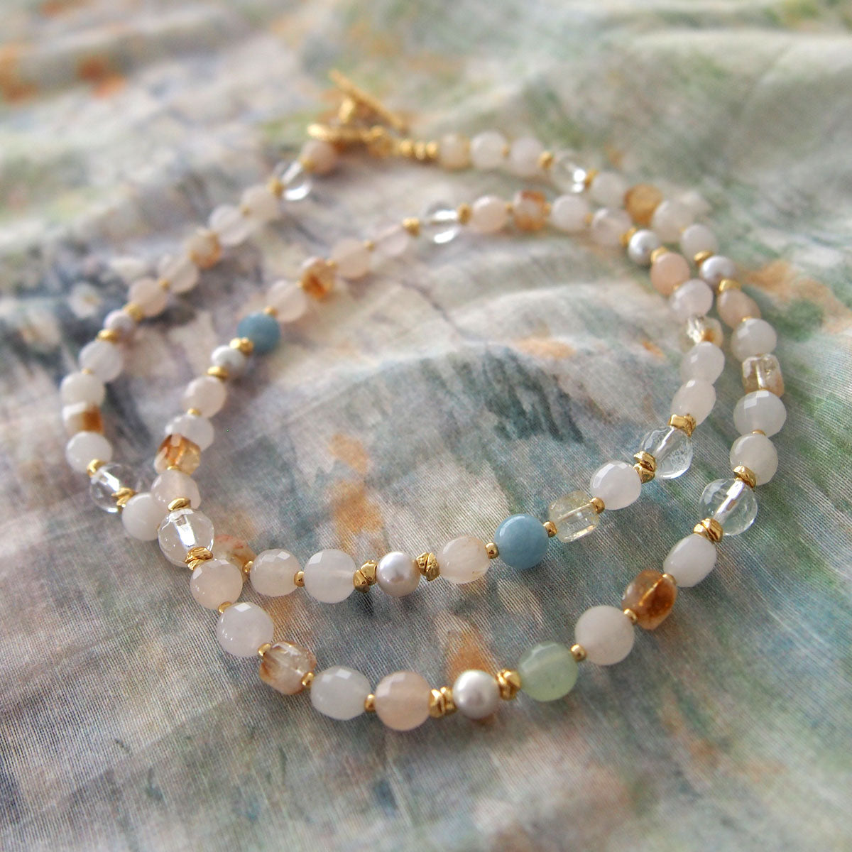 Rock Crystal, Beryl, Citrine, Pearls Necklace- Hope