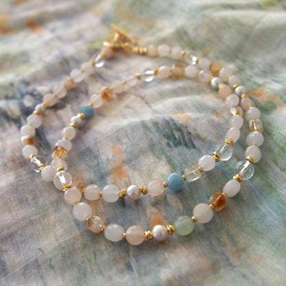 Rock Crystal, Beryl, Citrine, Pearls Necklace- Hope